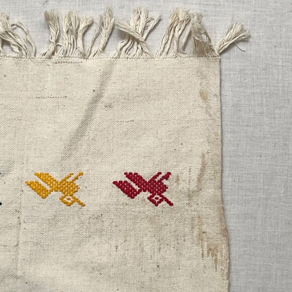 Handwoven Mexican Zapotec Oaxaco Embroidered Bird‎ Motif Vintage Towel 14x17 - Picture 2 of 9